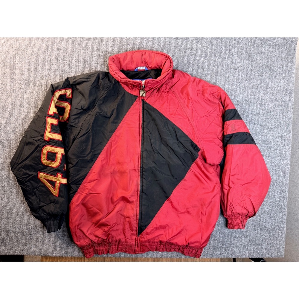 Vintage Logo 7 San Francisco 49ers Jacket Mens L Red Black Puffer NFL 90s Y2K